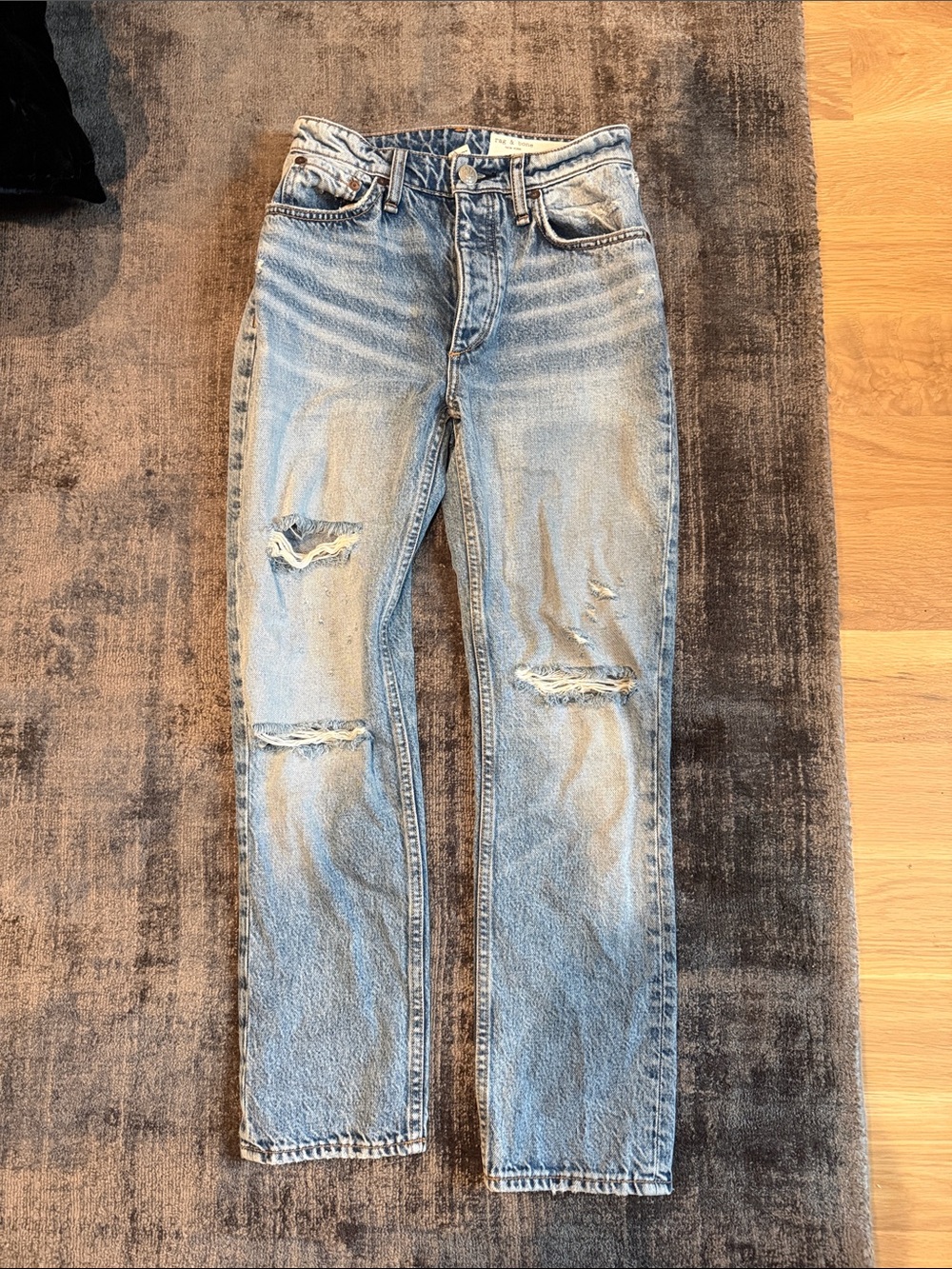 Rag and bone Light Wash Distressed Straight-Leg Jeans